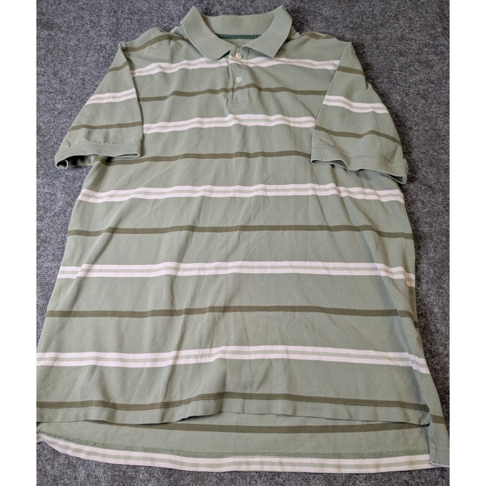 Roundtree & Yorke Polo Shirt Green Striped Short Sleeve Men's L See Notes